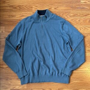 Lands' End Men's Blue 1/4 Quarter Zip 100% Supima Cotton Sweater Large Classic